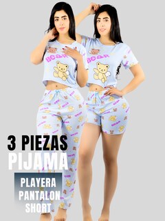 Foto 5 | Pijama De 3 Piezas Mujer Pantalon Short Y Playera A Juego Pij-077-3 Diseño Unico Pijama De Mujer