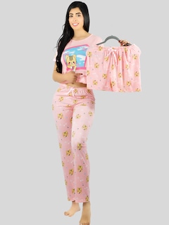 Foto 2 | Pijama De 3 Piezas Mujer Pantalon Short Y Playera A Juego Pij-077-3 Diseño Unico Pijama De Mujer