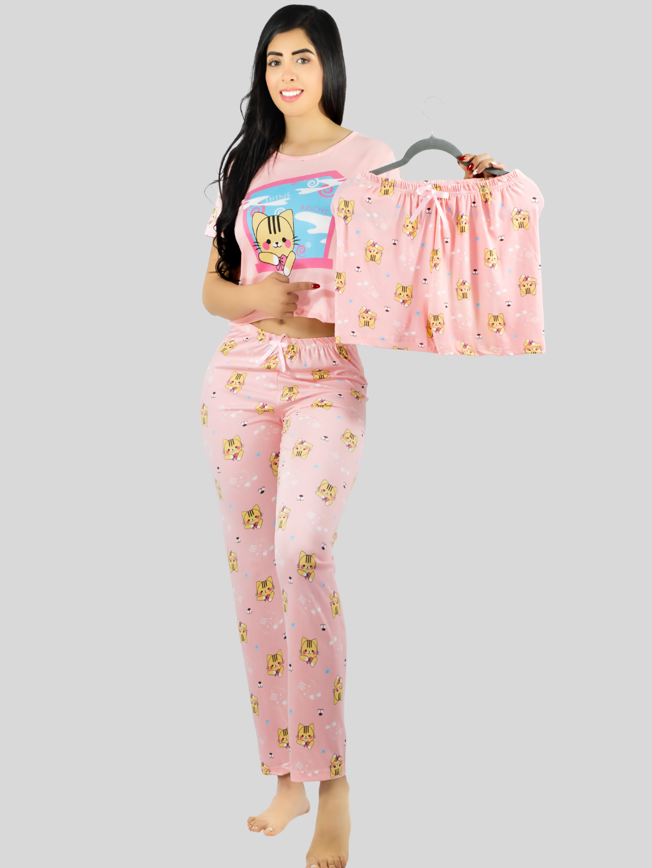 Foto 3 pulgar | Pijama De 3 Piezas Mujer Pantalon Short Y Playera A Juego Pij-077-3 Diseño Unico Pijama De Mujer