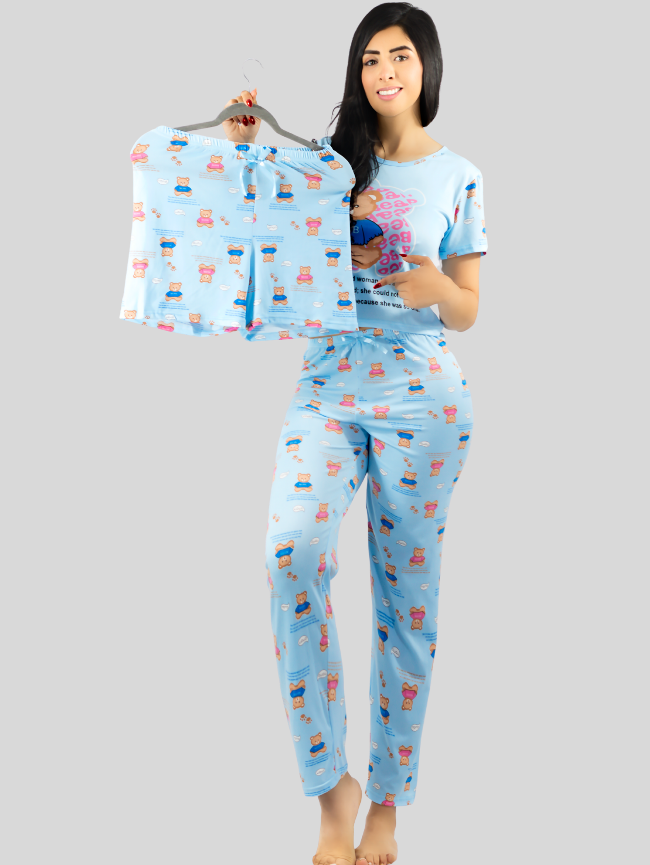 Foto 3 pulgar | Pijama De 3 Piezas Mujer Pantalon Short Y Playera A Juego Pij-077-3 Diseño Unico Pijama De Mujer