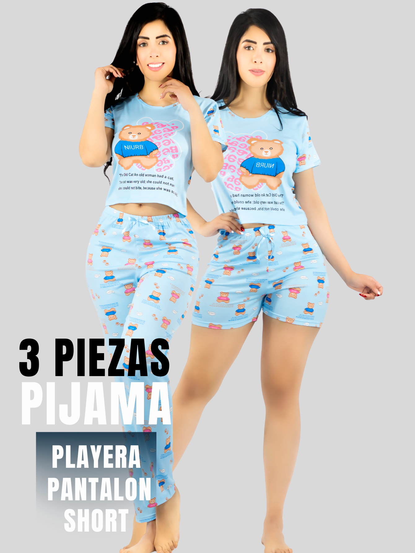 Foto 6 pulgar | Pijama De 3 Piezas Mujer Pantalon Short Y Playera A Juego Pij-077-3 Diseño Unico Pijama De Mujer