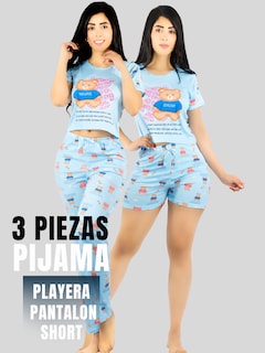 Foto 5 | Pijama De 3 Piezas Mujer Pantalon Short Y Playera A Juego Pij-077-3 Diseño Unico Pijama De Mujer