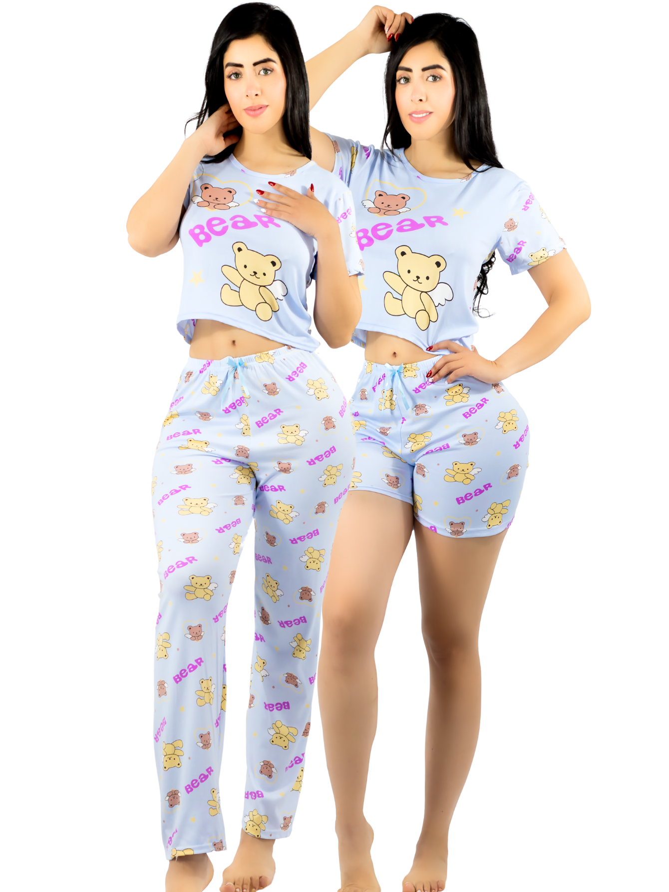 Foto 2 pulgar | Pijama De 3 Piezas Mujer Pantalon Short Y Playera A Juego Pij-077-3 Diseño Unico Pijama De Mujer