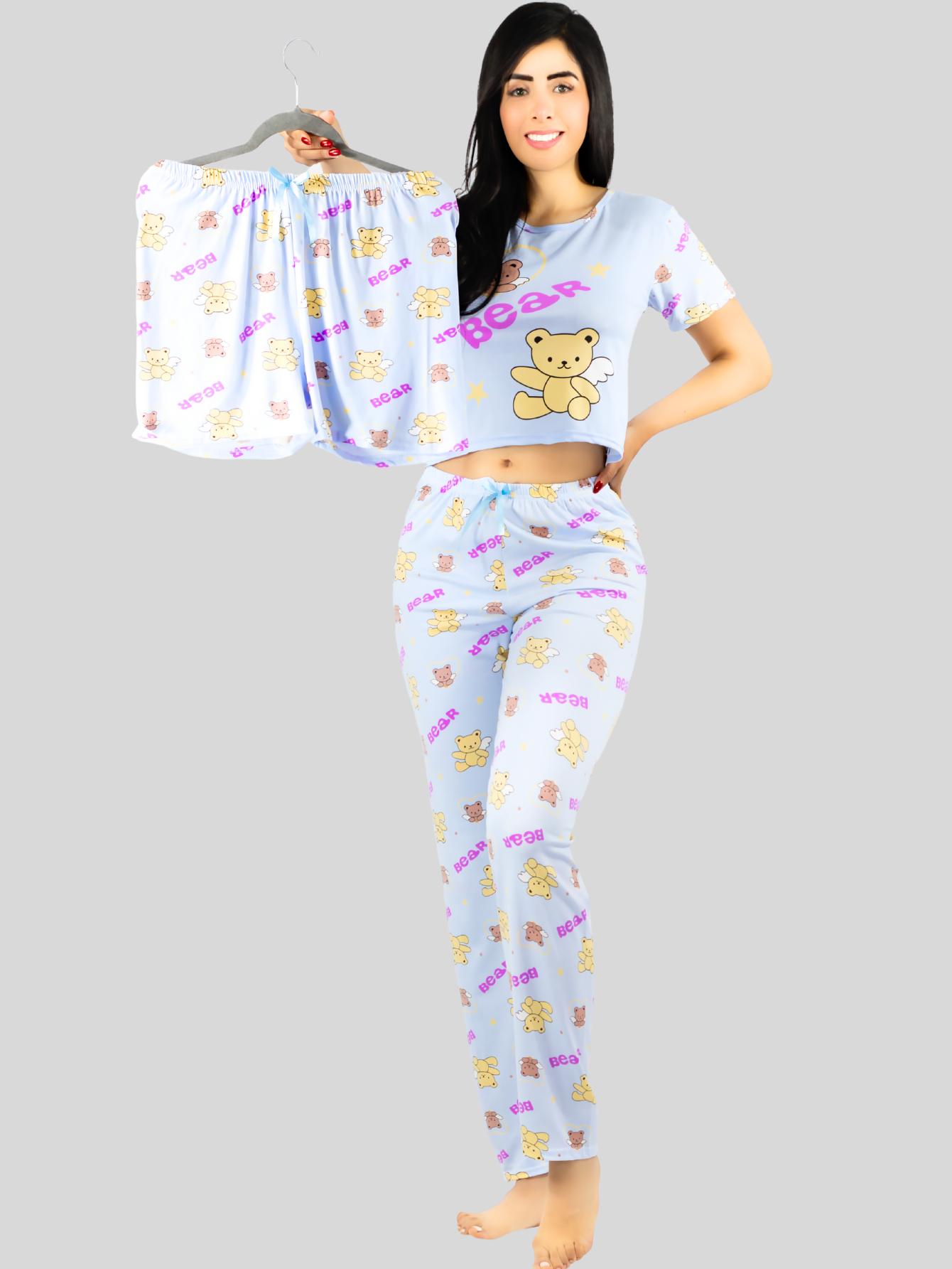 Foto 3 pulgar | Pijama De 3 Piezas Mujer Pantalon Short Y Playera A Juego Pij-077-3 Diseño Unico Pijama De Mujer