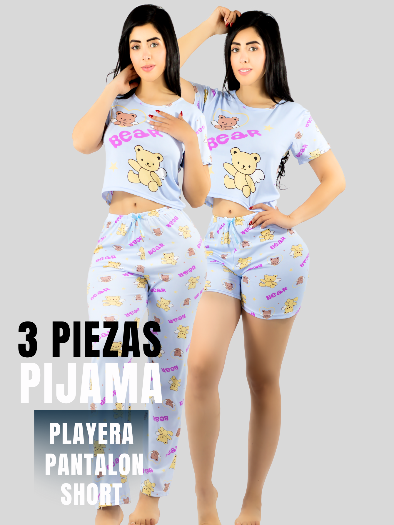 Foto 6 pulgar | Pijama De 3 Piezas Mujer Pantalon Short Y Playera A Juego Pij-077-3 Diseño Unico Pijama De Mujer