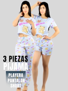 Foto 5 | Pijama De 3 Piezas Mujer Pantalon Short Y Playera A Juego Pij-077-3 Diseño Unico Pijama De Mujer