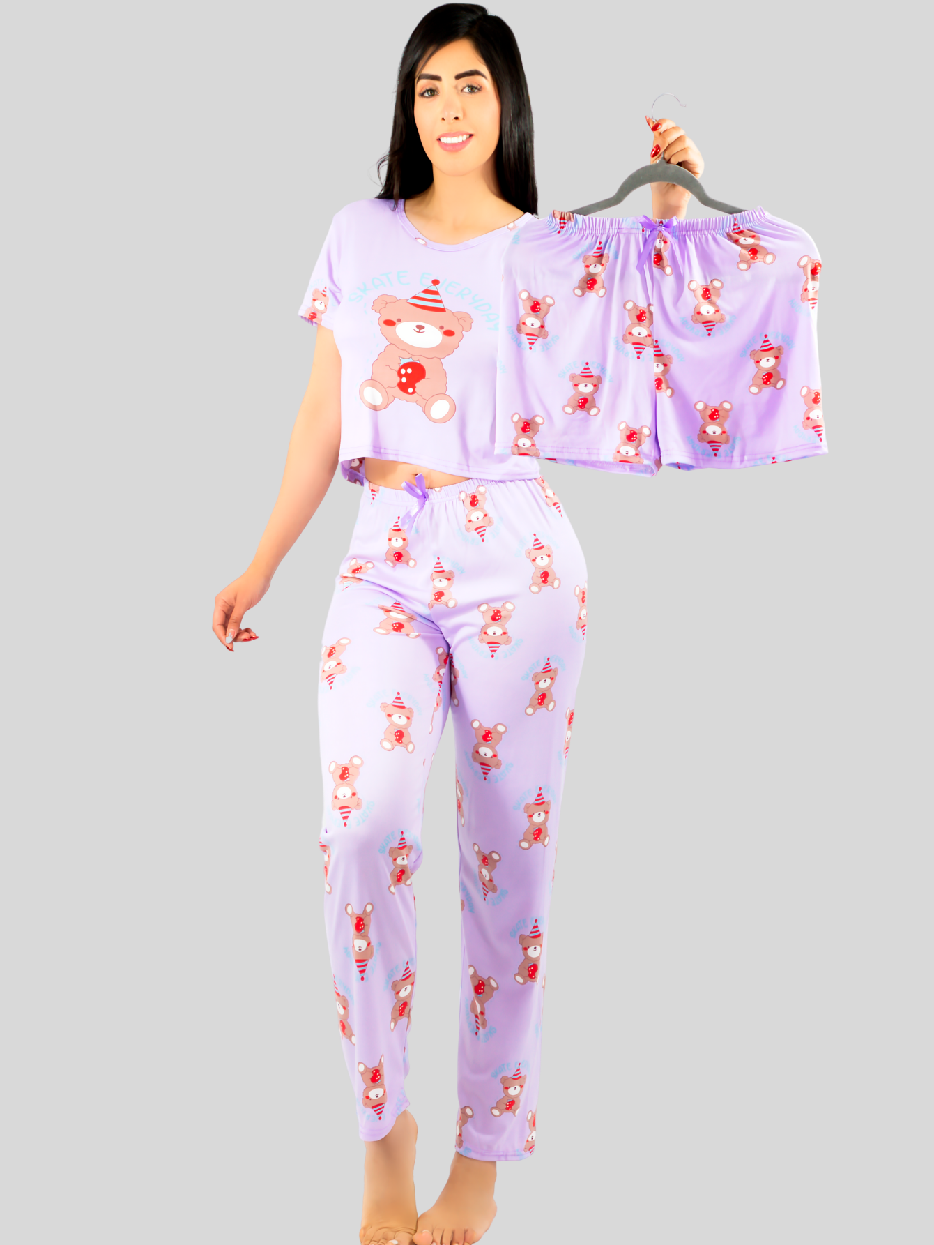 Foto 3 pulgar | Pijama De 3 Piezas Mujer Pantalon Short Y Playera A Juego Pij-077-3 Diseño Unico Pijama De Mujer