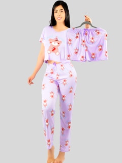 Foto 2 | Pijama De 3 Piezas Mujer Pantalon Short Y Playera A Juego Pij-077-3 Diseño Unico Pijama De Mujer