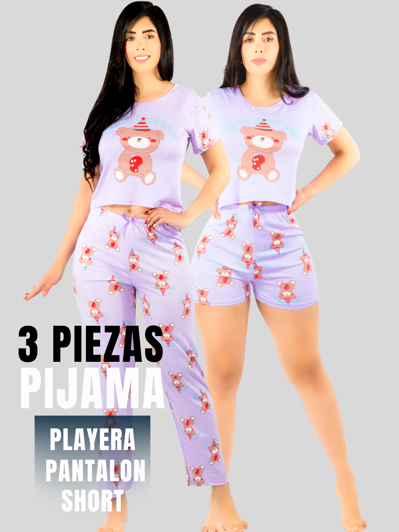 Foto 6 pulgar | Pijama De 3 Piezas Mujer Pantalon Short Y Playera A Juego Pij-077-3 Diseño Unico Pijama De Mujer