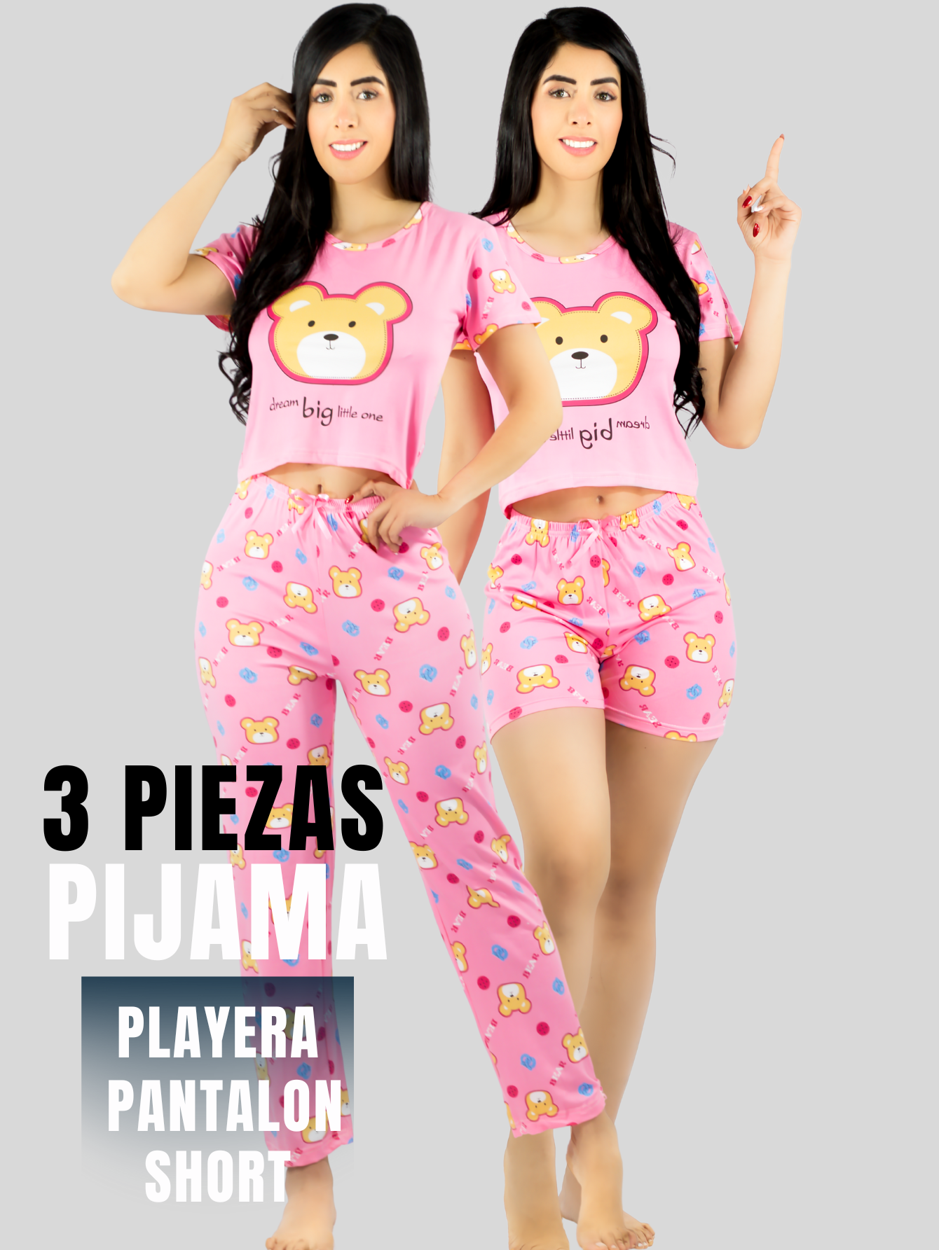 Foto 6 pulgar | Pijama De 3 Piezas Mujer Pantalon Short Y Playera A Juego Pij-077-3 Diseño Unico Pijama De Mujer