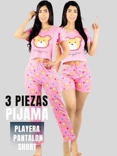 Foto 5 | Pijama De 3 Piezas Mujer Pantalon Short Y Playera A Juego Pij-077-3 Diseño Unico Pijama De Mujer