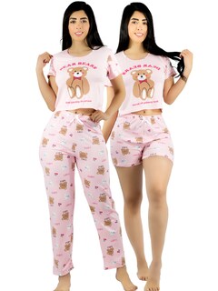 Foto 1 | Pijama De 3 Piezas Mujer Pantalon Short Y Playera A Juego Pij-077-3 Diseño Unico Pijama De Mujer