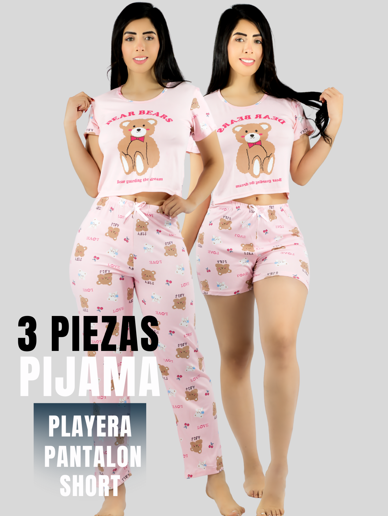 Foto 6 pulgar | Pijama De 3 Piezas Mujer Pantalon Short Y Playera A Juego Pij-077-3 Diseño Unico Pijama De Mujer