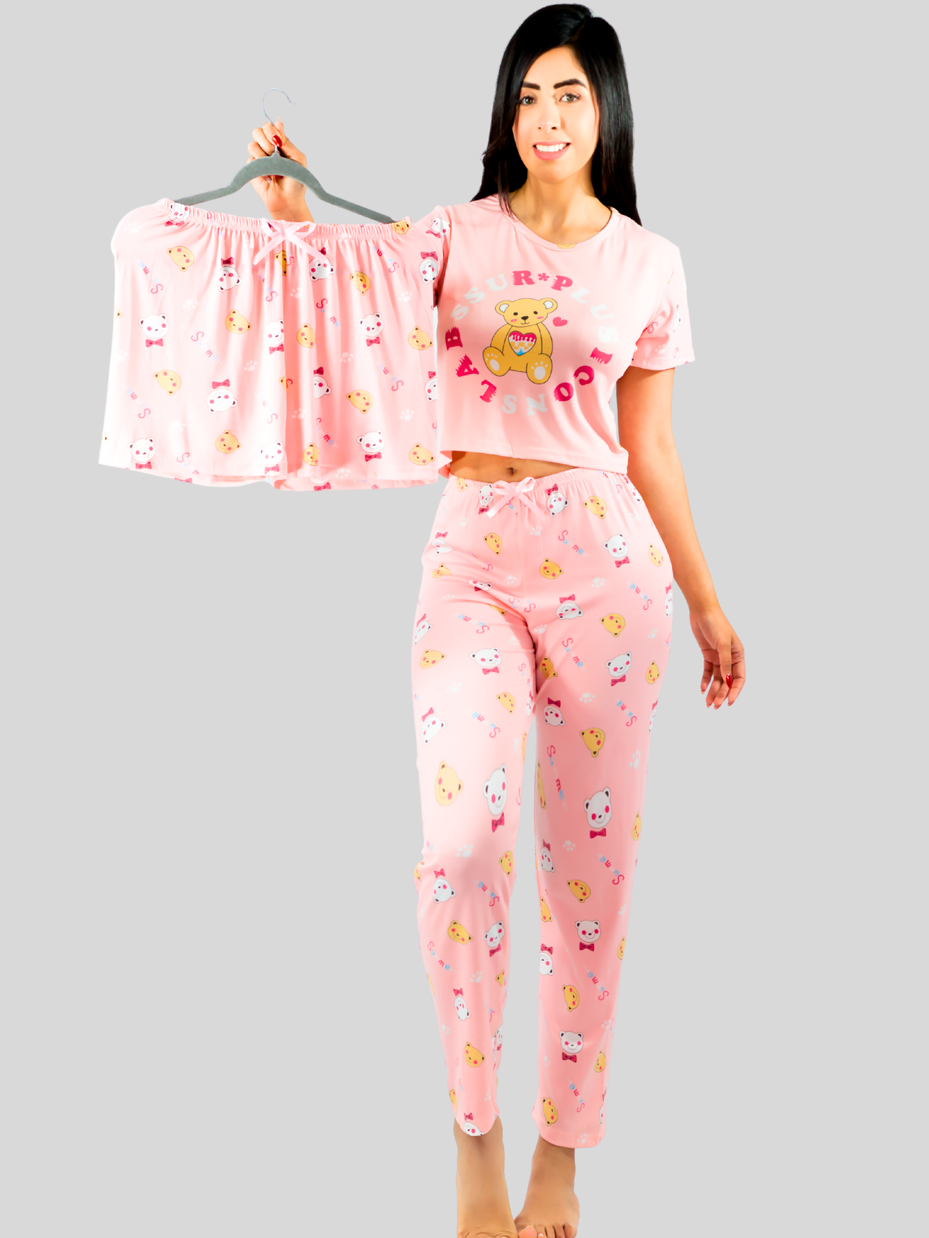 Foto 3 pulgar | Pijama De 3 Piezas Mujer Pantalon Short Y Playera A Juego Pij-077-3 Diseño Unico Pijama De Mujer
