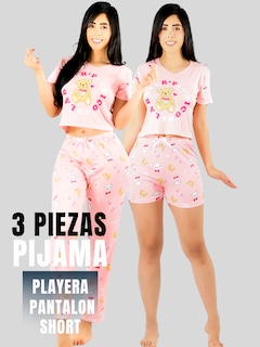 Foto 5 | Pijama De 3 Piezas Mujer Pantalon Short Y Playera A Juego Pij-077-3 Diseño Unico Pijama De Mujer