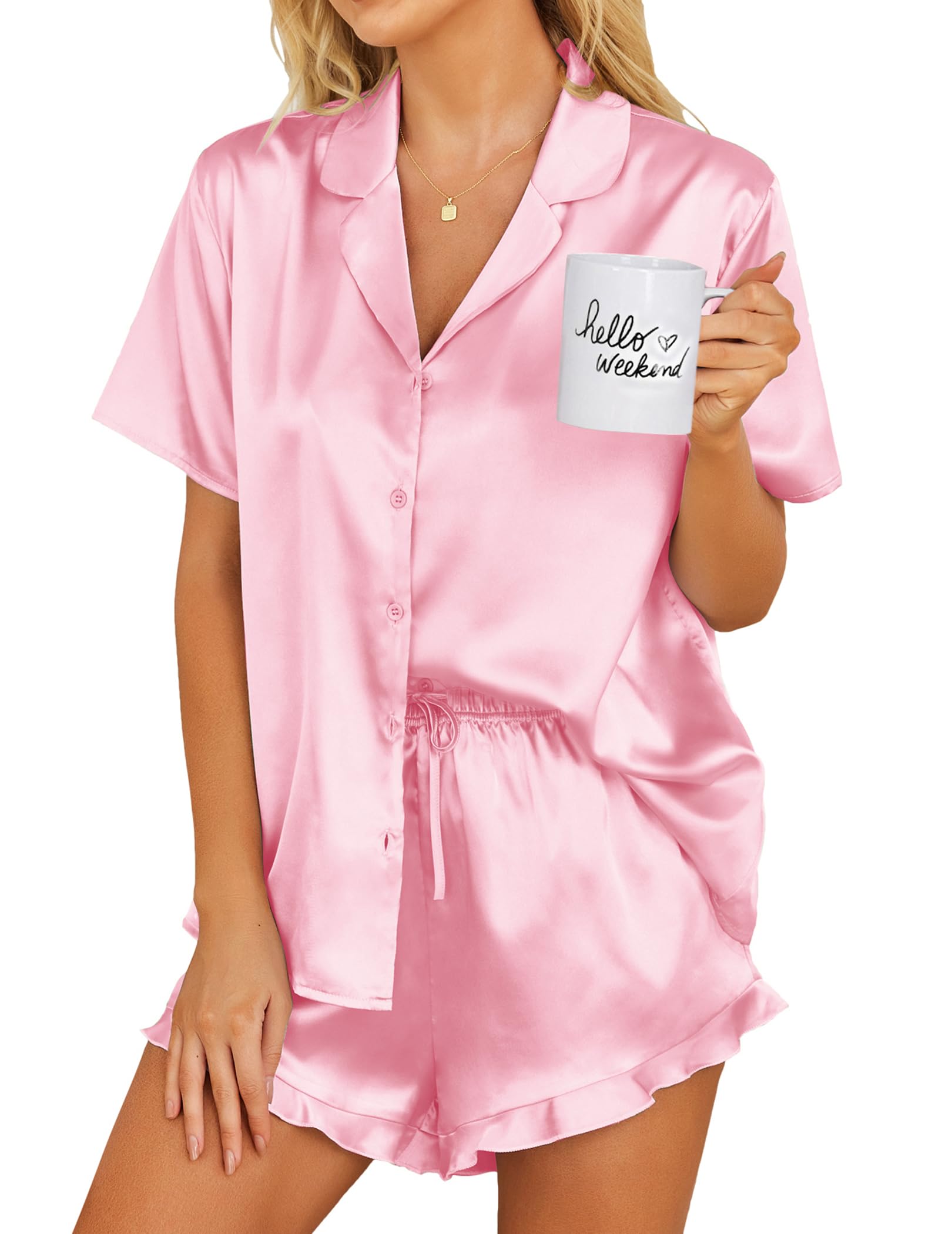 Foto 2 pulgar | Pijama de Seda Ekouaer con Botones para Mujer- Venta Internacional