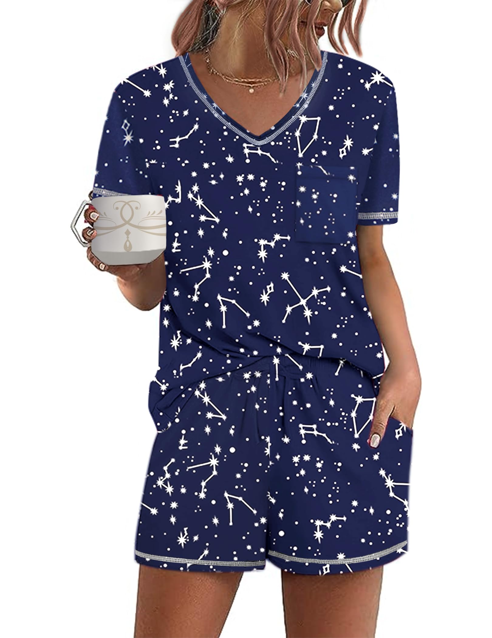 Foto 2 pulgar | Pijama Ekouaer de Manga Corta para Mujer- Venta Internacional
