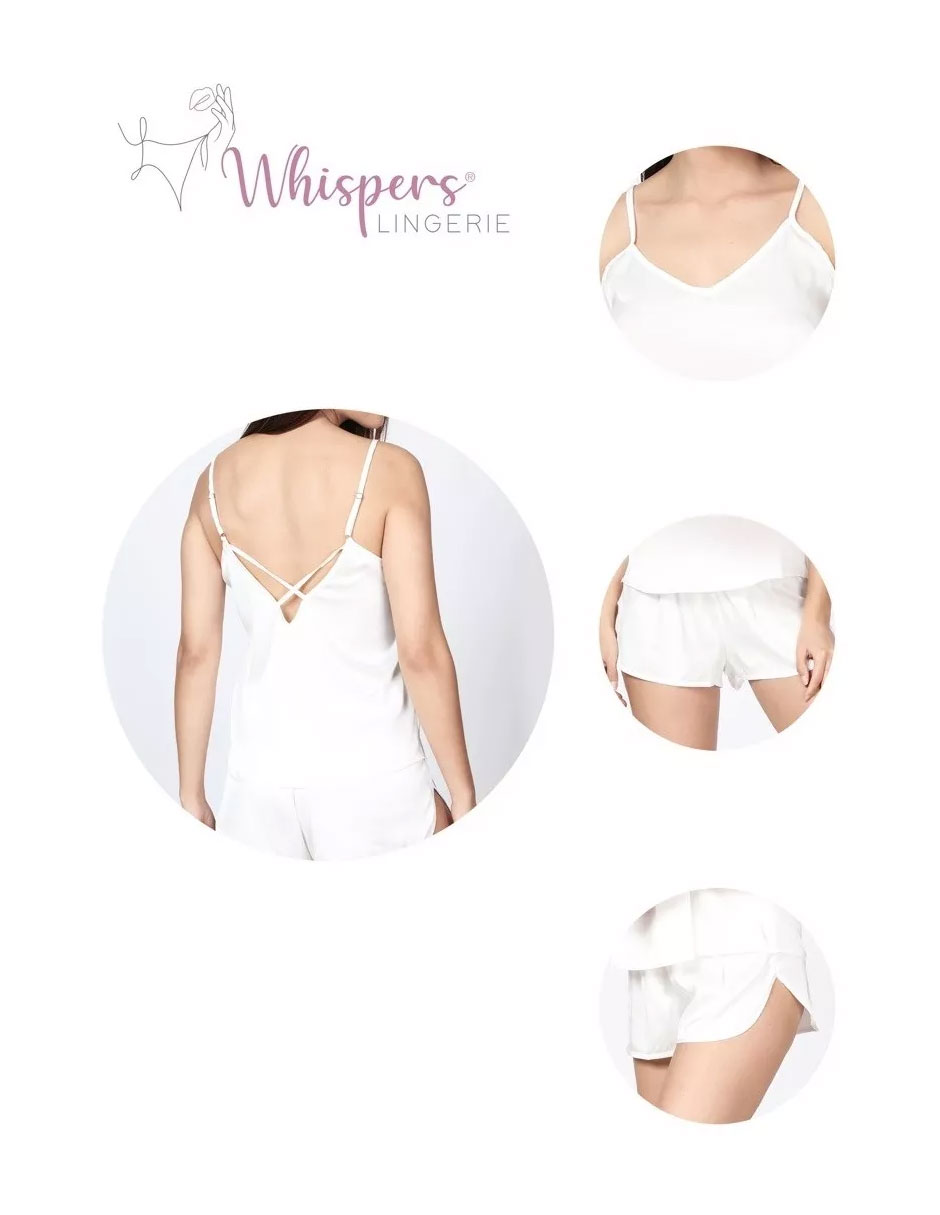 Foto 6 pulgar | Pijama Para Dama De Tela Fina De Satin, Sexy Camiseta Y Shorts Color Blanco