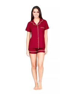 Foto 1 | Pijama De Viscosa Camiseta De Manga Corta, Shorts Y Botones Rojo