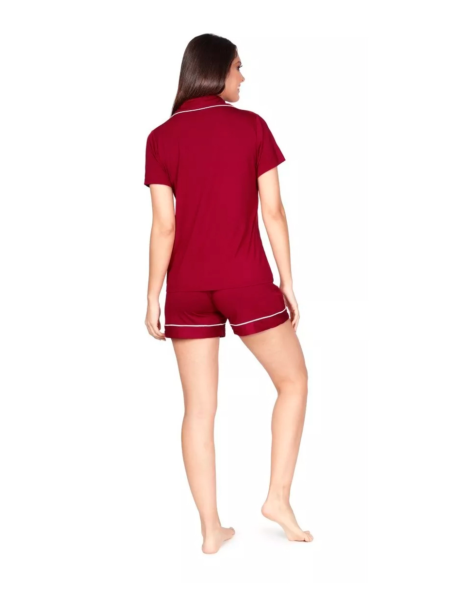 Foto 5 pulgar | Pijama De Viscosa Camiseta De Manga Corta, Shorts Y Botones Rojo
