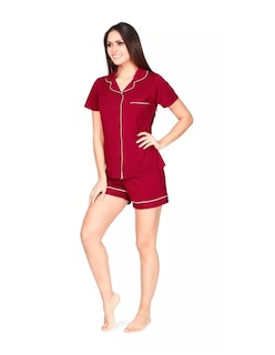 Foto 5 | Pijama De Viscosa Camiseta De Manga Corta, Shorts Y Botones Rojo