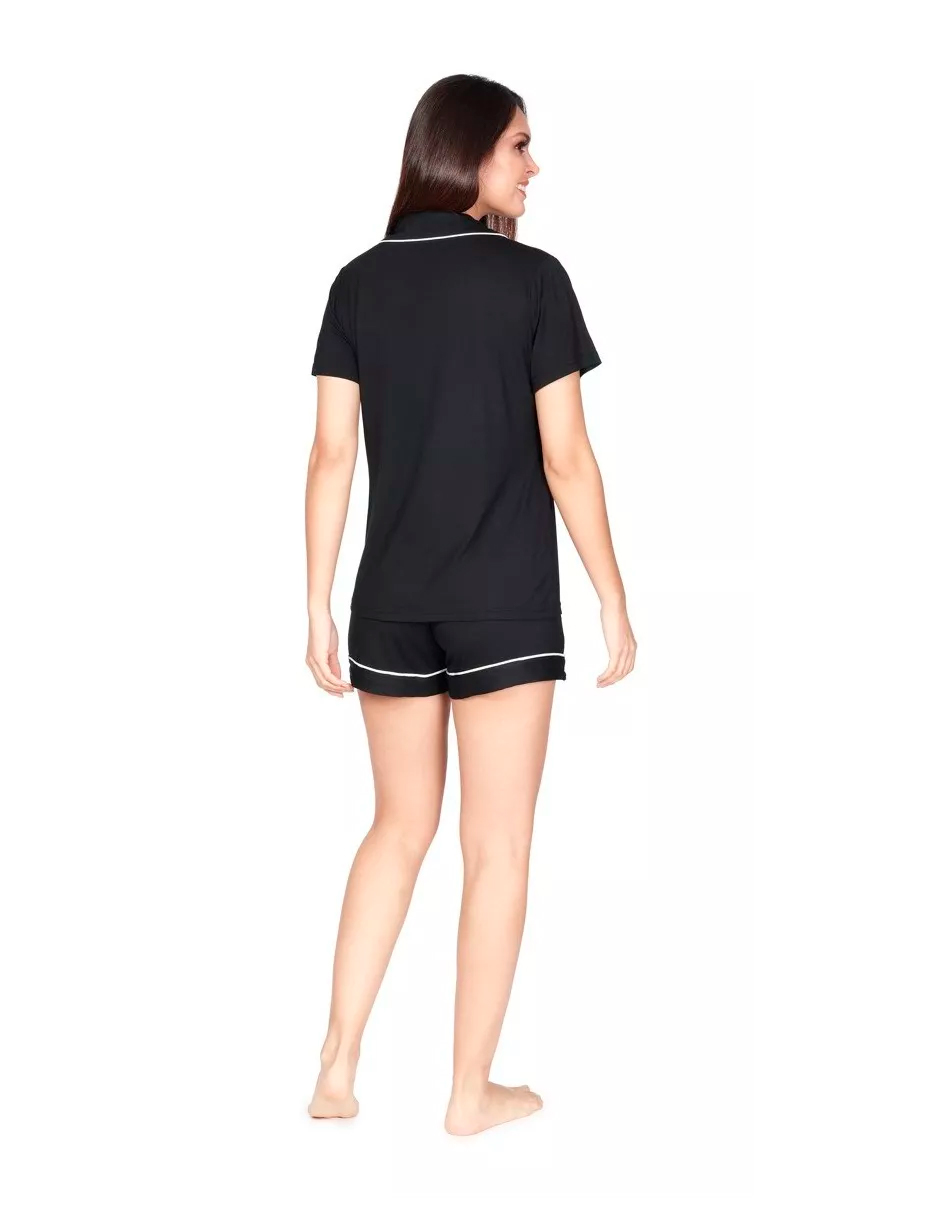 Foto 4 | Pijama De Viscosa Camiseta De Manga Corta, Shorts Y Botones Negra
