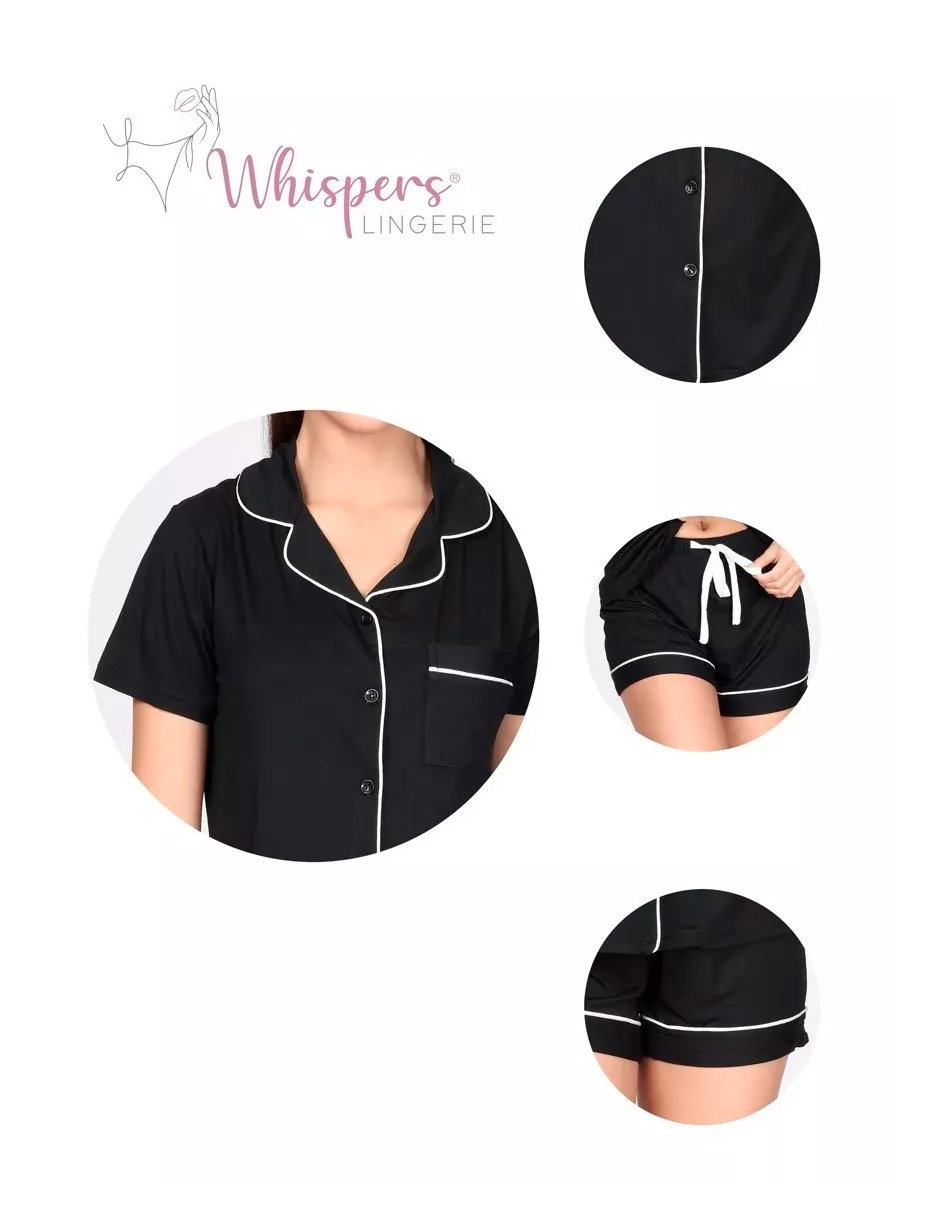 Foto 7 pulgar | Pijama De Viscosa Camiseta De Manga Corta, Shorts Y Botones Negra
