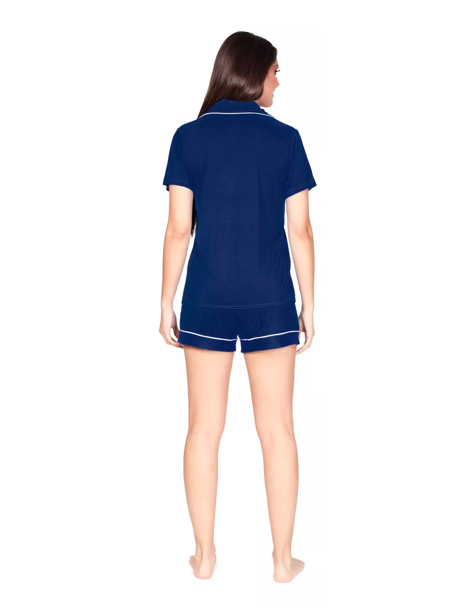 Foto 5 | Pijama De Viscosa Camiseta De Manga Corta, Shorts Y Botones Color Azul Marino
