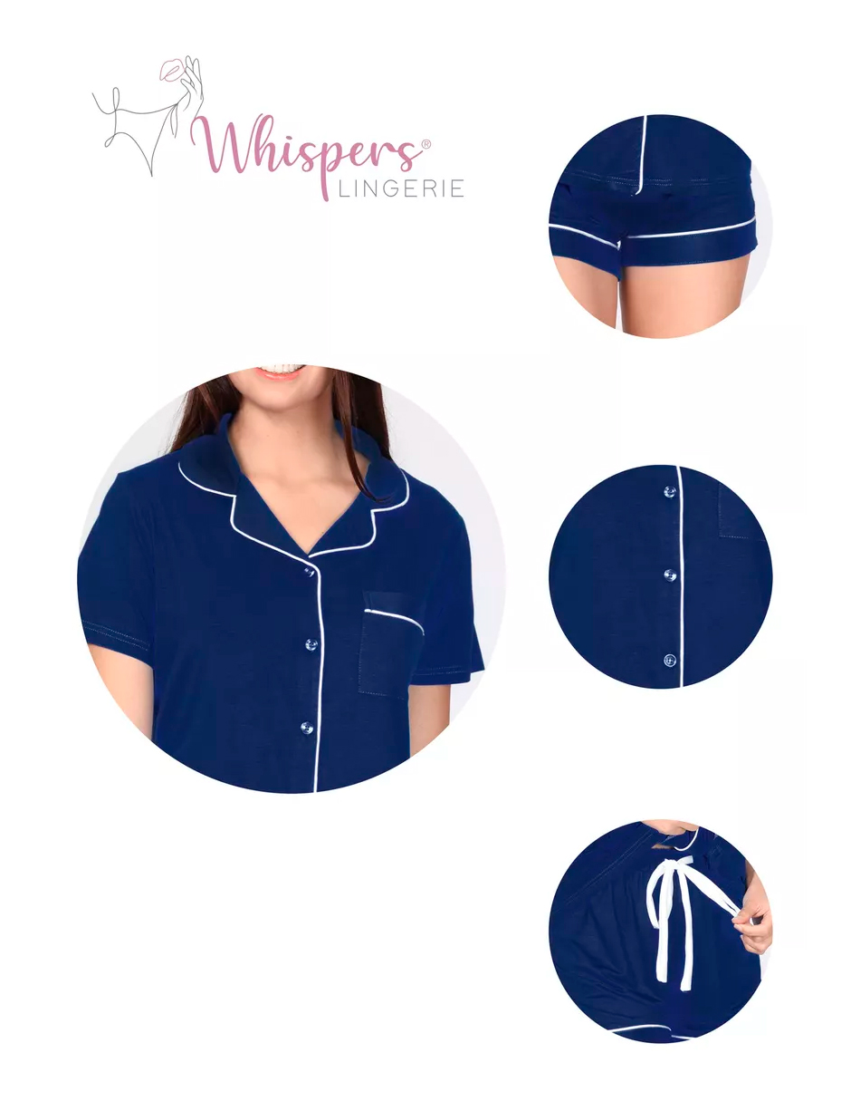 Foto 6 | Pijama De Viscosa Camiseta De Manga Corta, Shorts Y Botones Color Azul Marino
