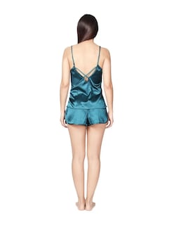 Foto 4 | Pijama Para Dama De Tela Fina De Satin, Sexy Camiseta Y Shorts Color Verde