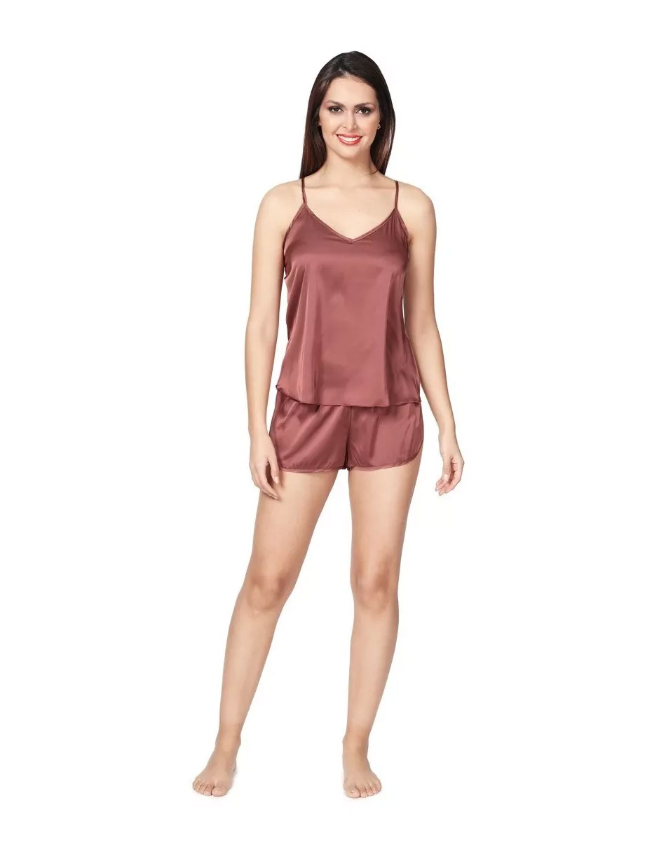 Pijama Para Dama De Tela Fina De Satin, Sexy Camiseta Y Shorts Color Verde