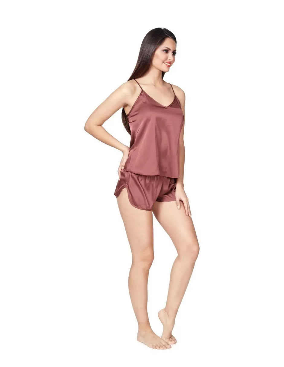 Foto 2 | Pijama Para Dama De Tela Fina De Satin, Sexy Camiseta Y Shorts Color Verde