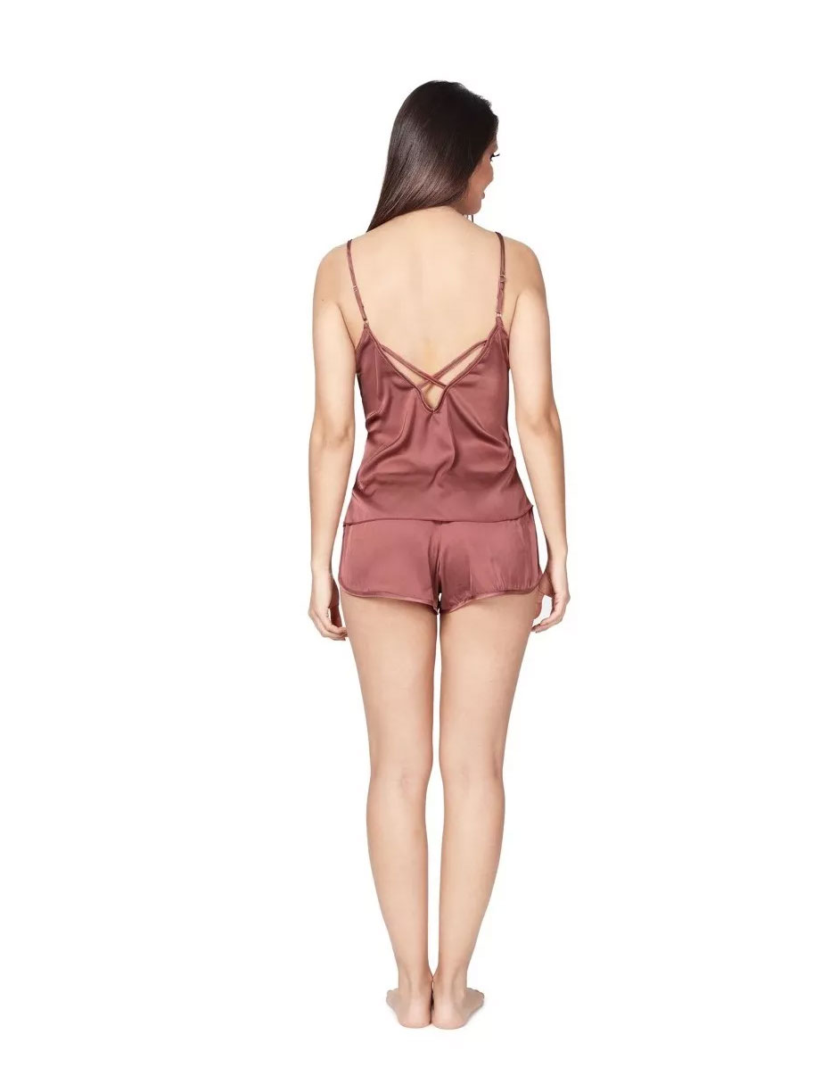 Foto 5 pulgar | Pijama Para Dama De Tela Fina De Satin, Sexy Camiseta Y Shorts Color Verde