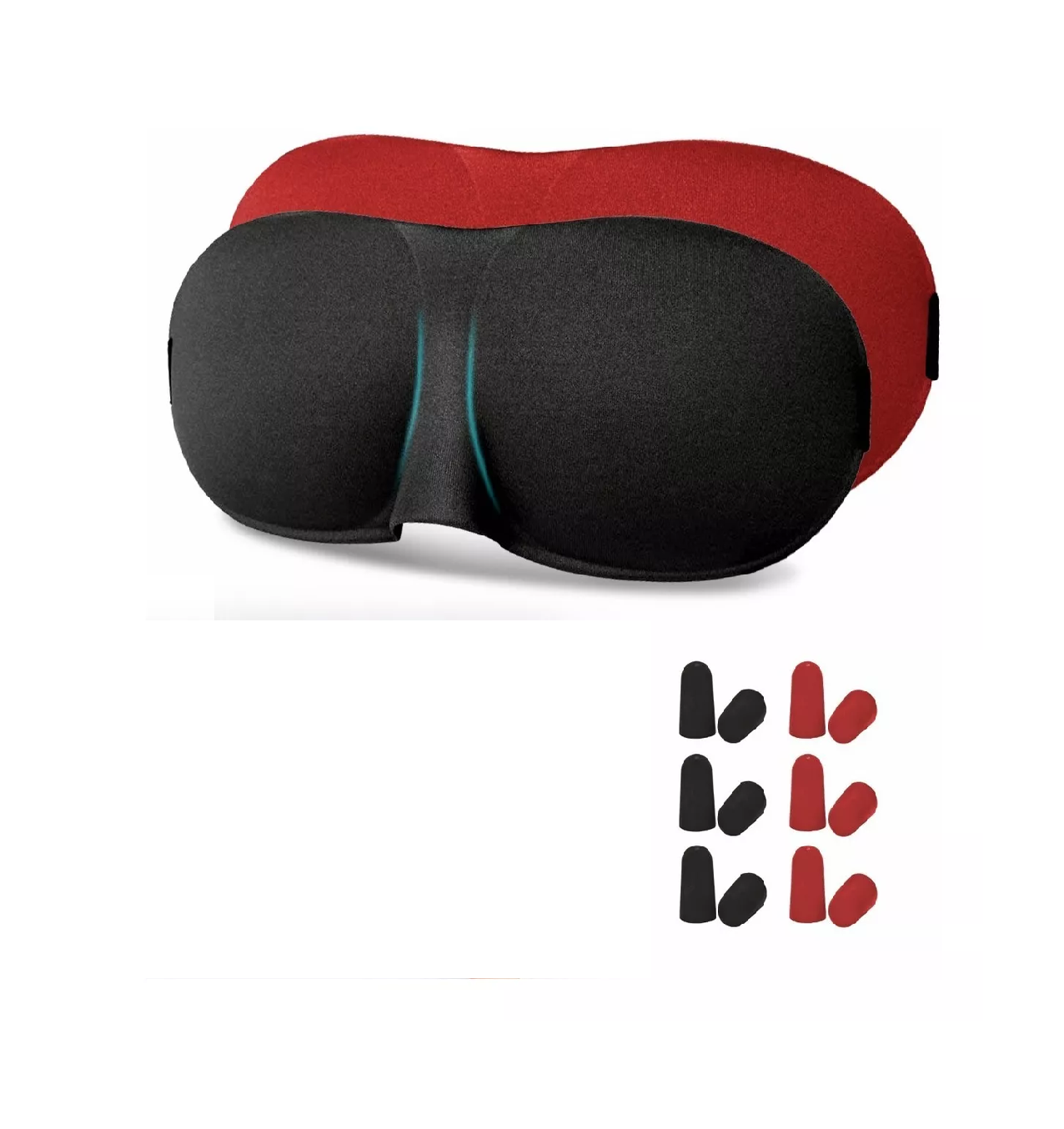 Antifaz 3d Máscara Para Dormir Ajustable Y 12tapones Oidos  Rojo/negro