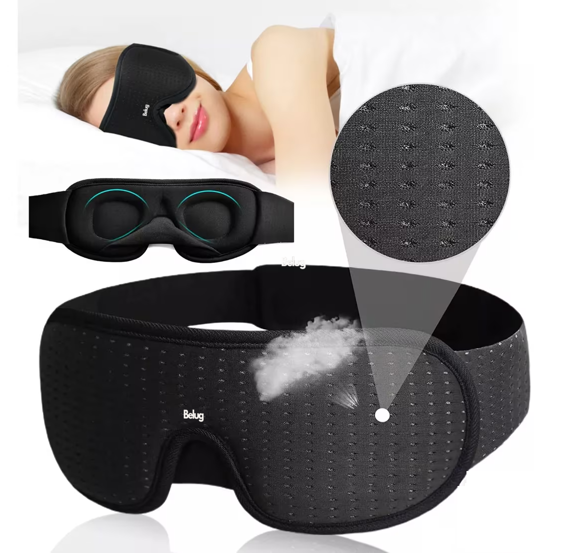Foto 3 pulgar | Antifaz para Dormir Belug Negro Ajustable + 5 Tapones de Oídos