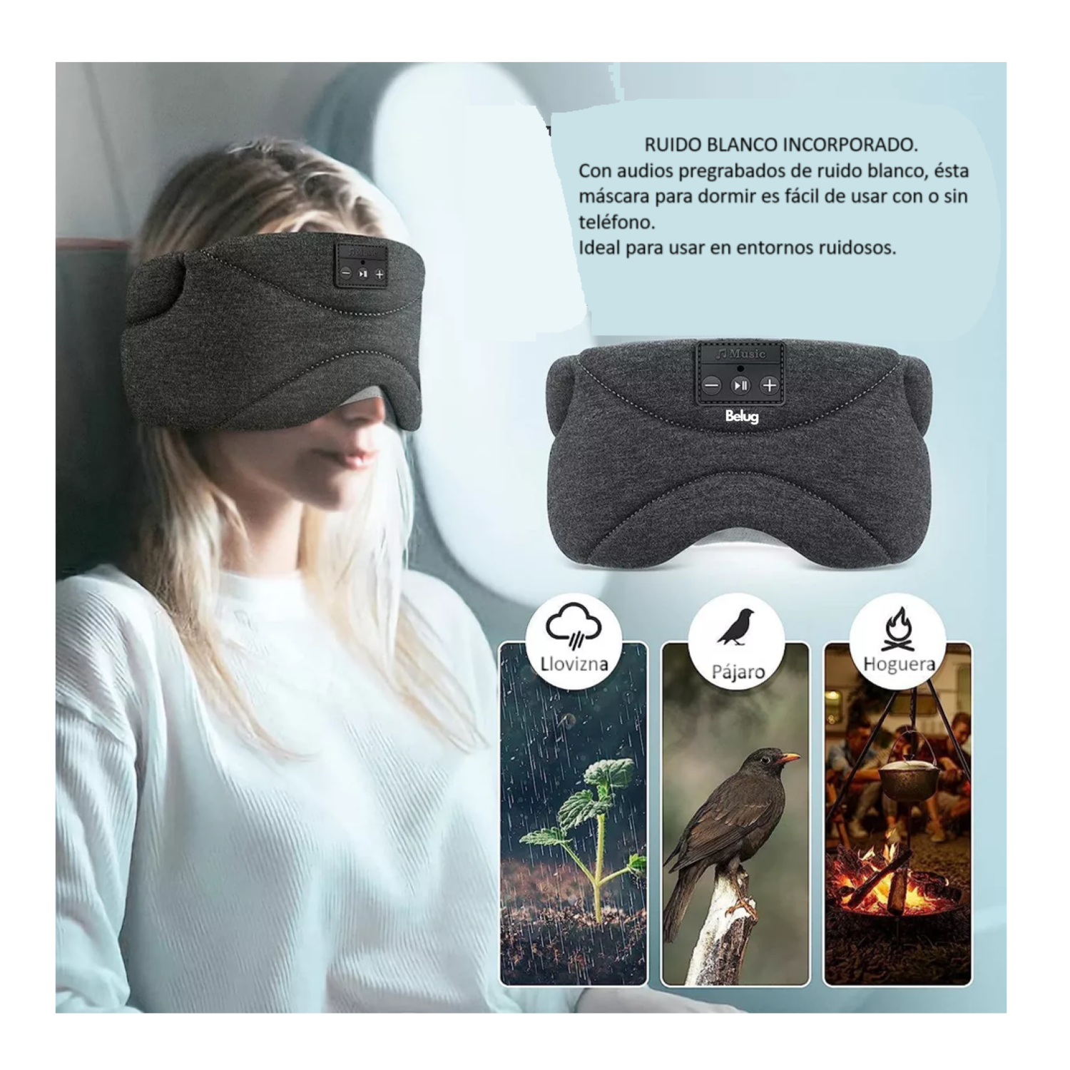 Foto 6 pulgar | Gafa Para Dormir Belug Super Suave Bluetooth Con Auriculares, Negro