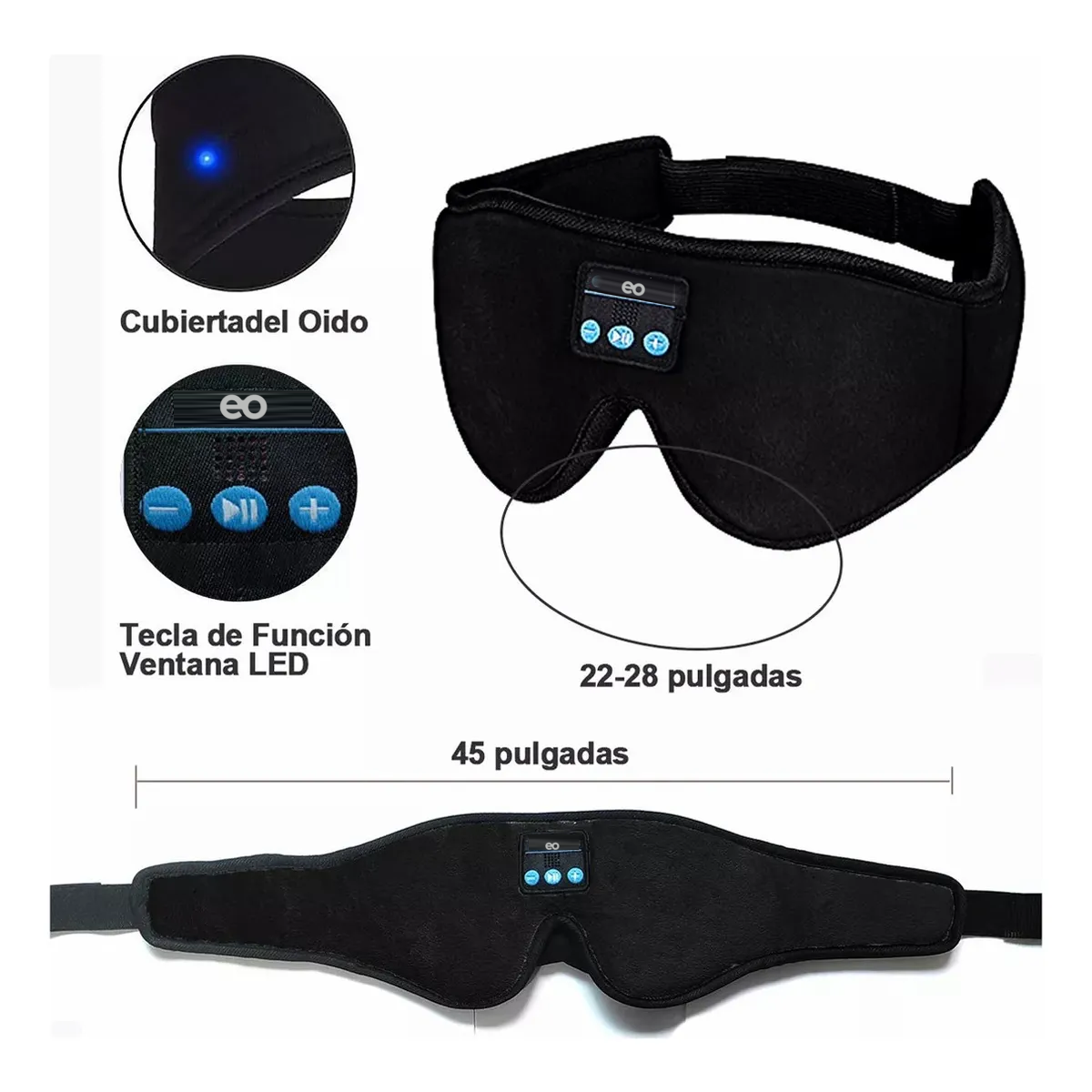 Foto 3 pulgar | Antifaz Dormir Tapones Para Dormir Gafas Con Bluetooth Eo Safe Imports Esi-19684 Negro