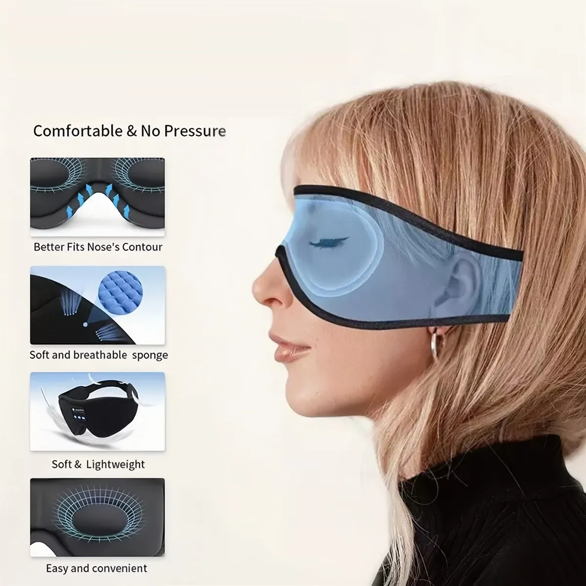 Foto 4 pulgar | Antifaz Dormir Tapones Para Dormir Gafas Con Bluetooth Eo Safe Imports Esi-19684 Negro