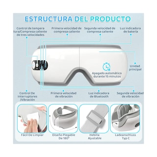 Foto 3 | Antifaz De Ojos Masajeador Con Bluetooth, Unitalla Eo Safe Imports Esi-19680 Blanco