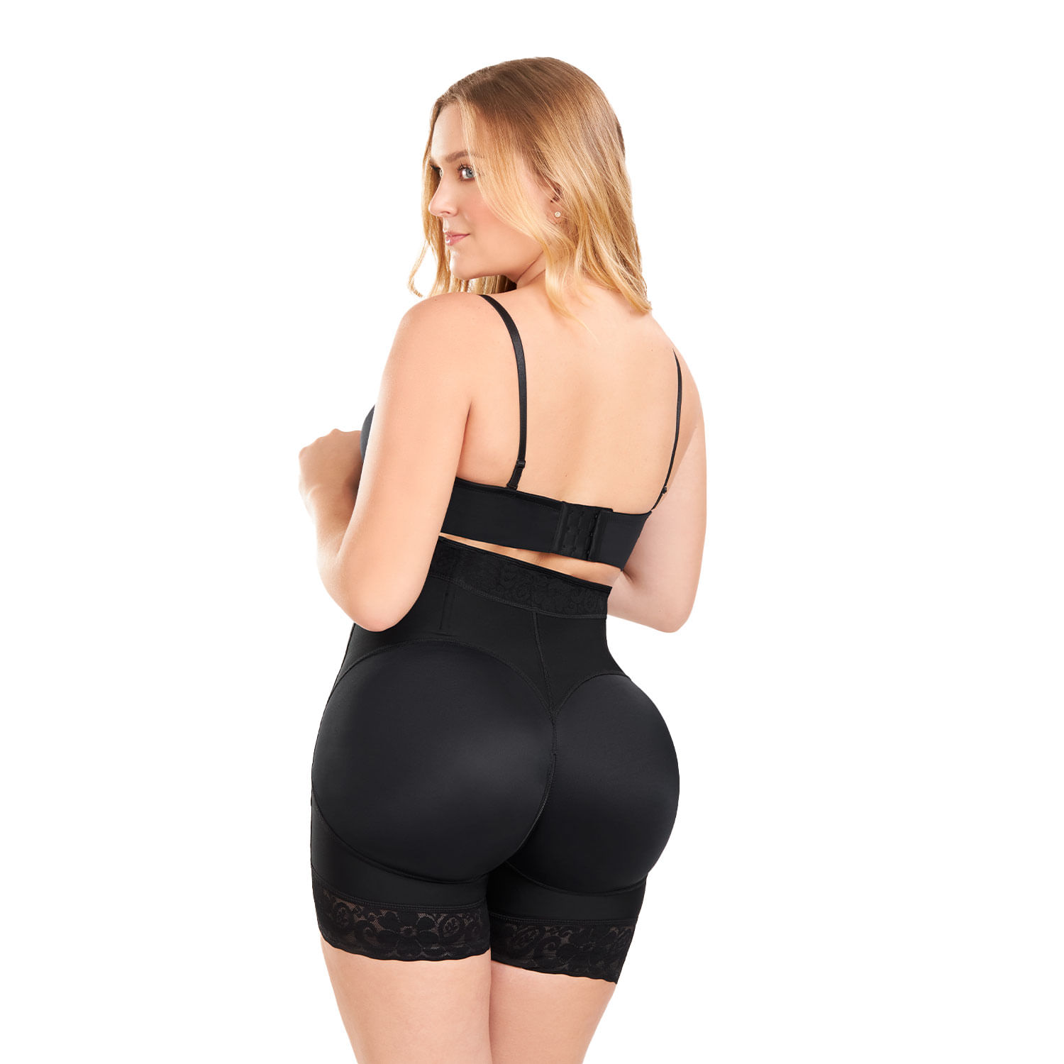 Foto 7 pulgar | Short Alto Levanta Glúteos Ann Chery Negro con Broches para Mujer