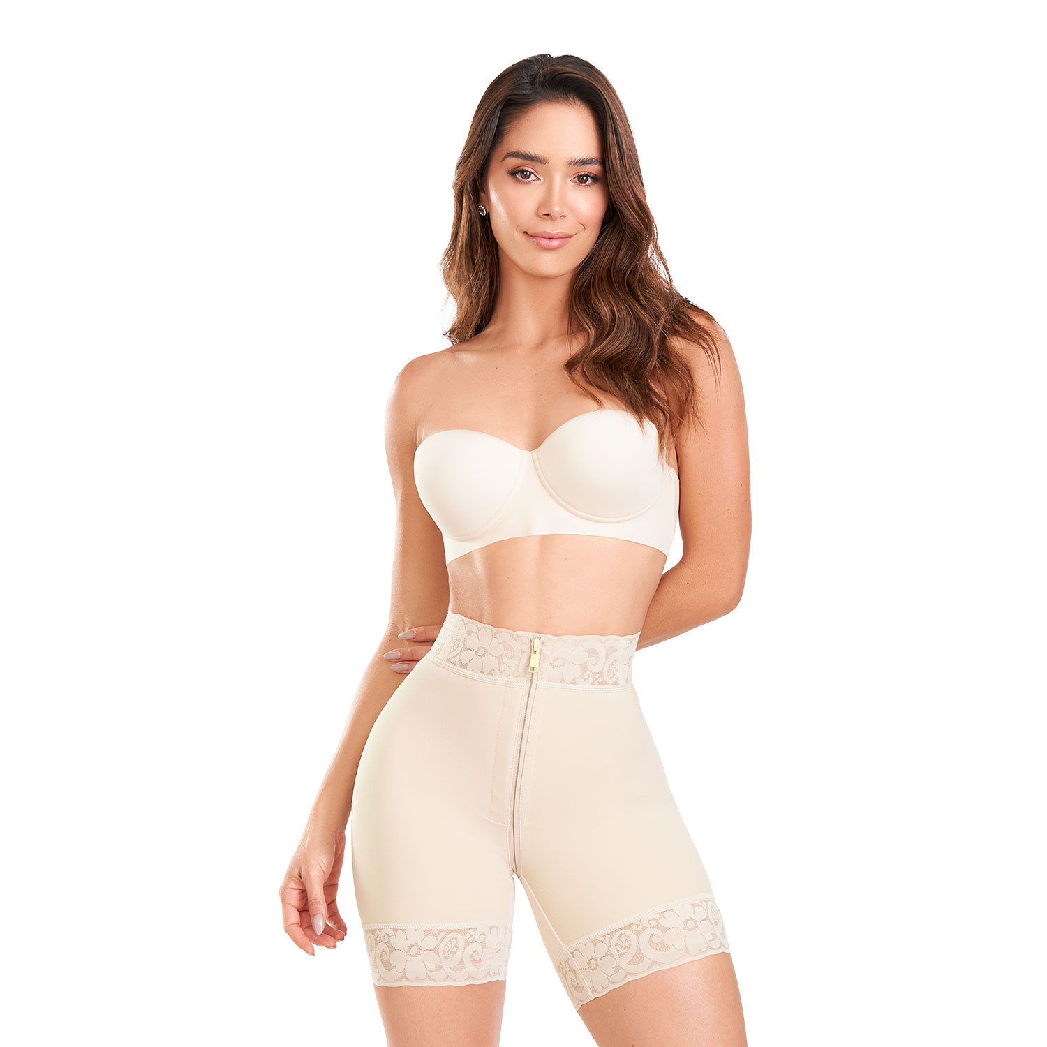 Short Alto Levanta Glúteos Cierre Power Secret con Realce Invisible color Beige