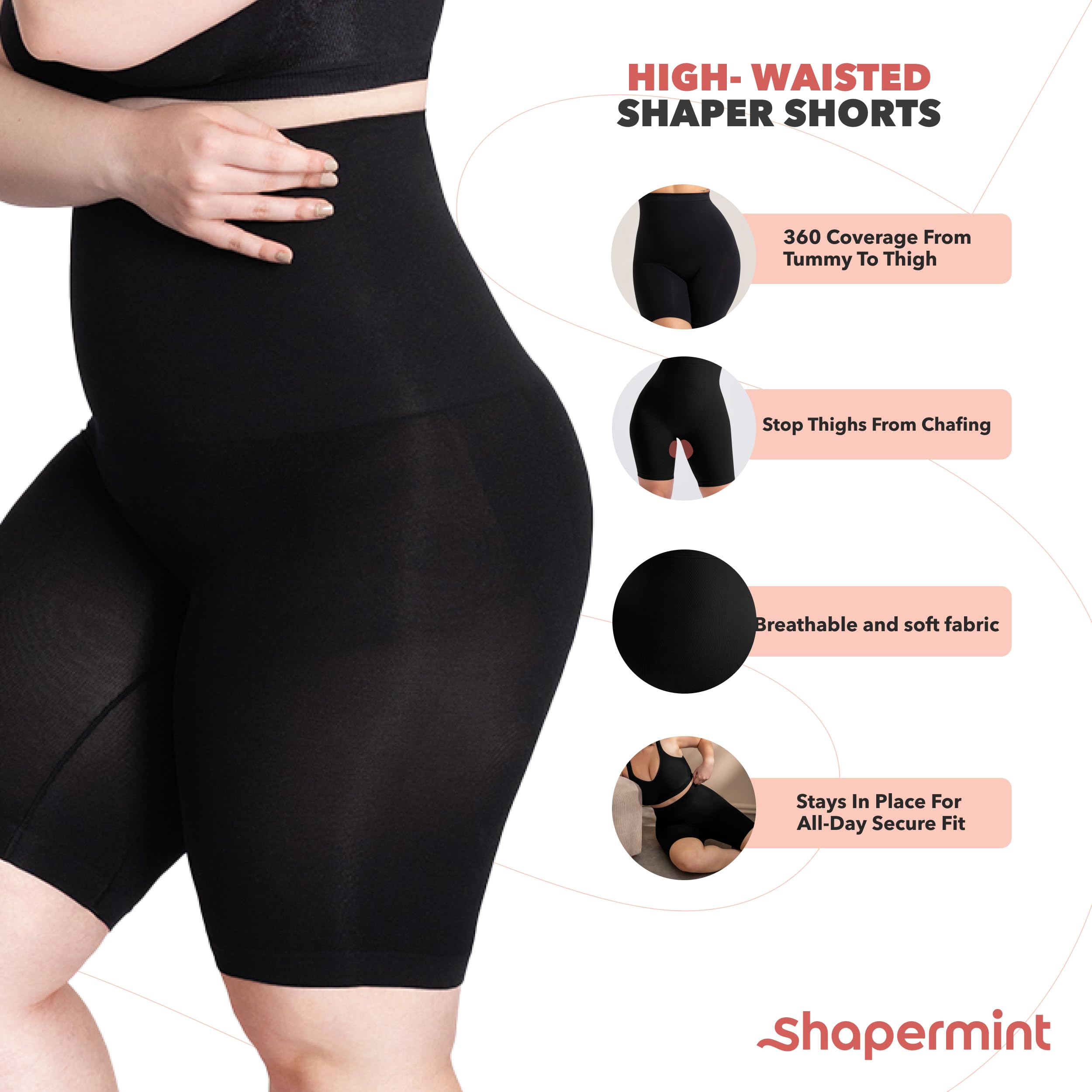 Foto 6 pulgar | Pantalones Cortos Moldeadores de Cuerpo Shapermint de Cintura Alta Negros - Venta Internacional