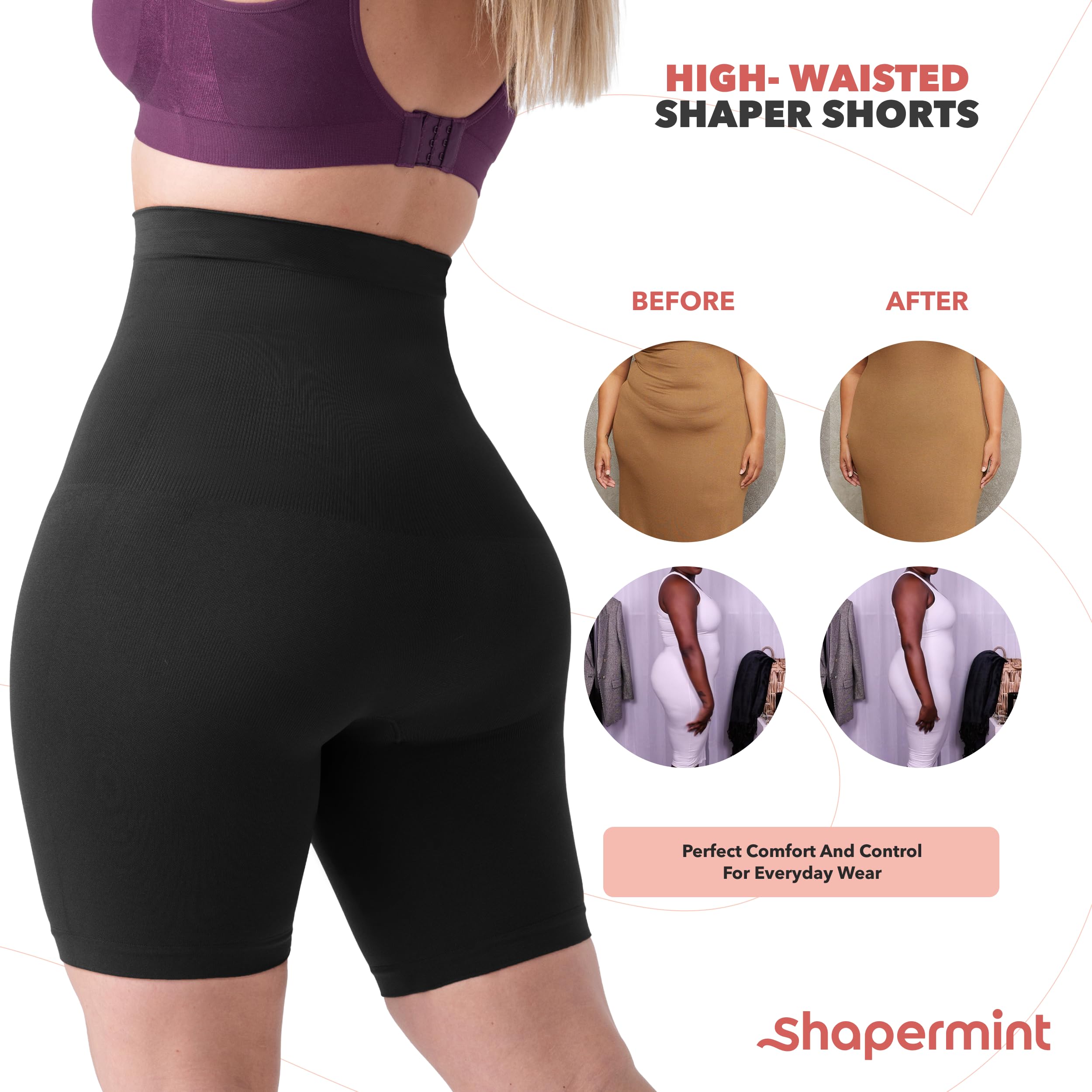 Foto 6 | Pantalones Cortos Moldeadores de Cuerpo Shapermint de Cintura Alta Negros - Venta Internacional