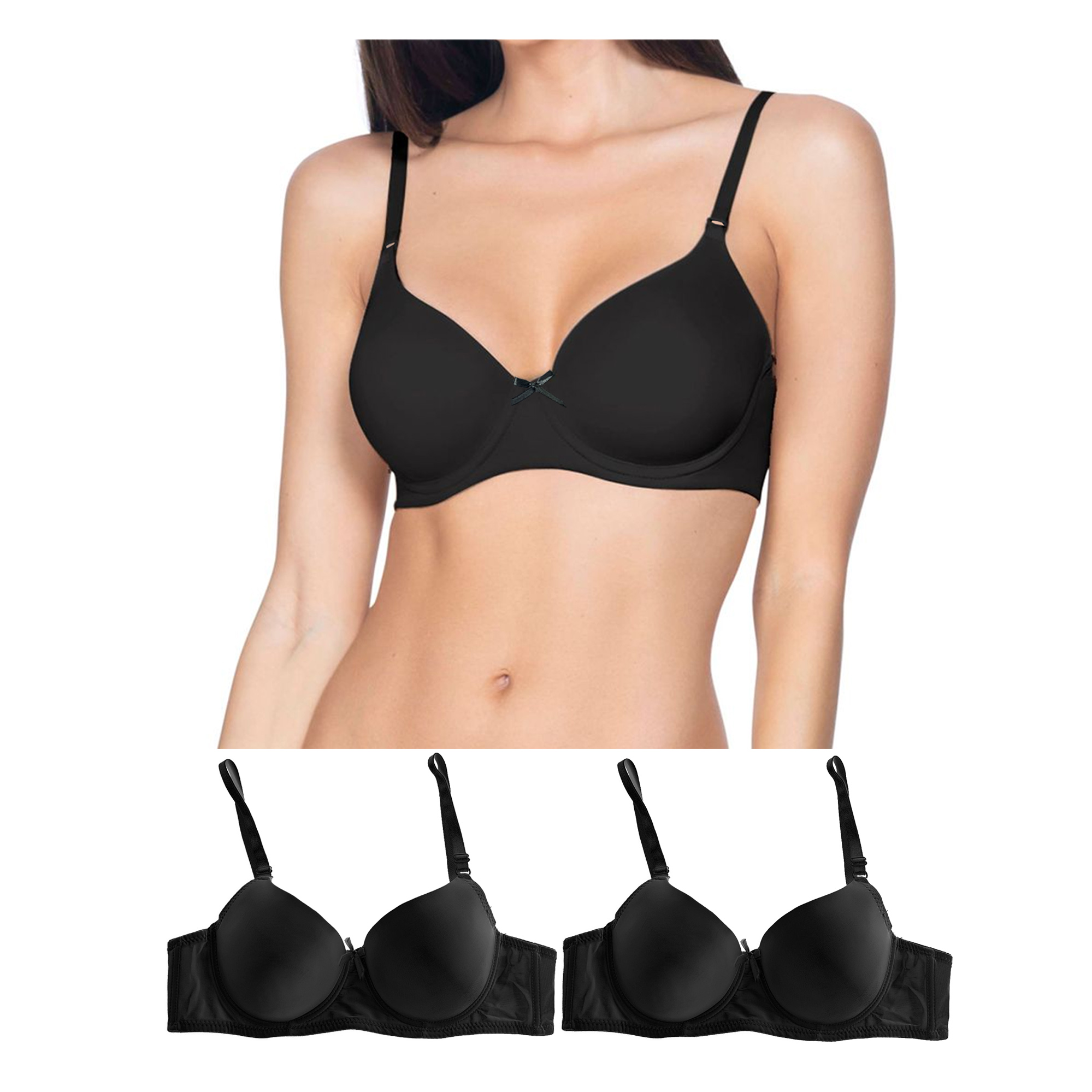 Foto 1 | Brasier con Varilla Copa B Tatys Fashion 98030 color Negro Pack 3 Piezas