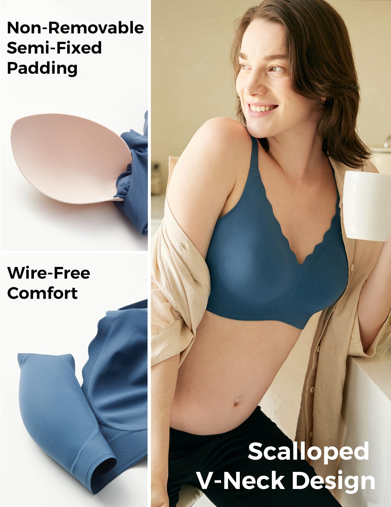 Foto 4 | Sujetadores Inalámbricos Sin Costuras Momcozy Ultracomfort Nordic Blue - Venta Internacional.