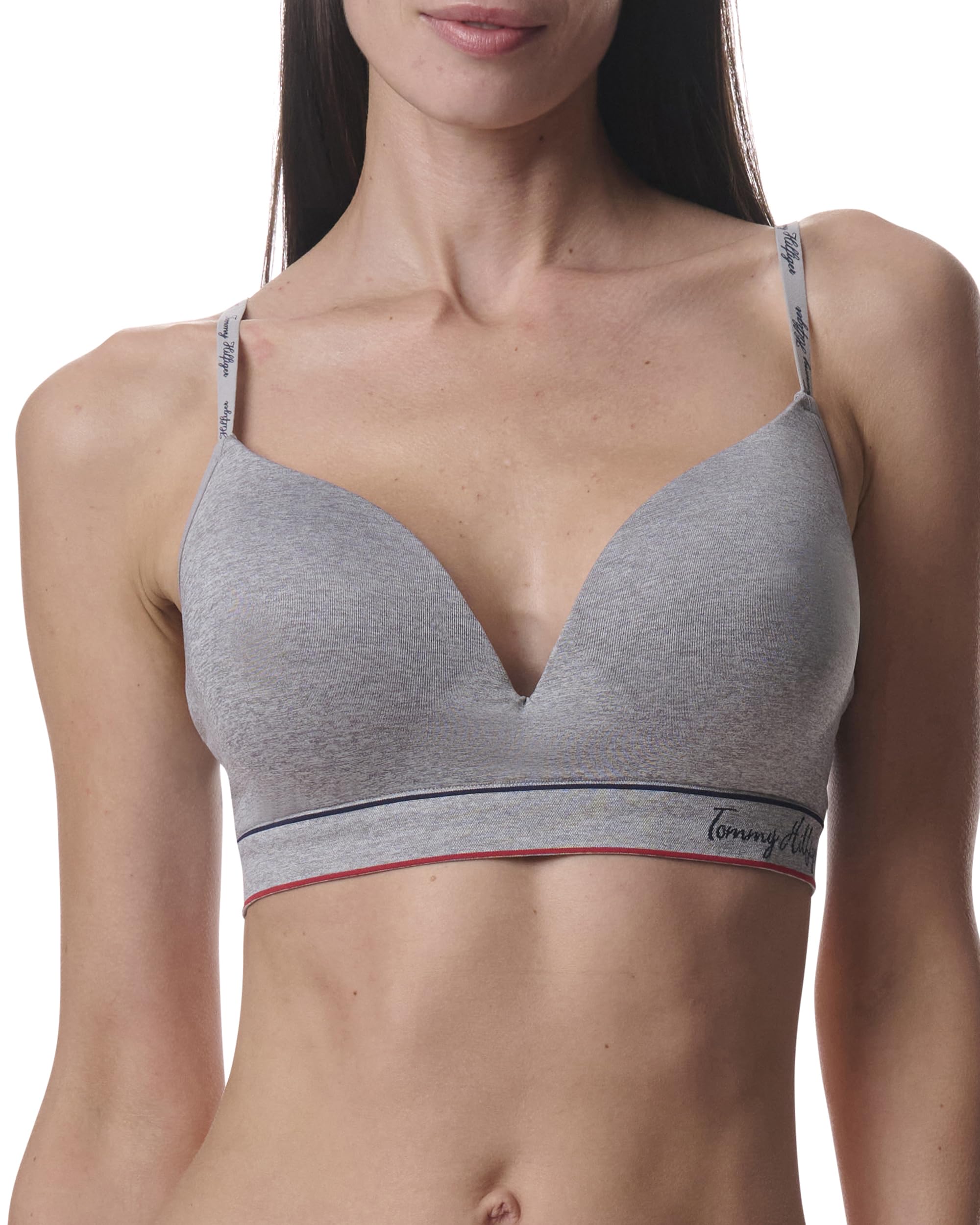 Bralette Tommy Hilfiger Sin Costuras, Ligeramente Forrado, Gris Jaspeado - Venta Internacional.