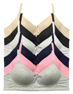 Foto 1 | Paquete de 6 Brasieres Tatys Fashion Colores Surtidos de Algodón sin Varilla