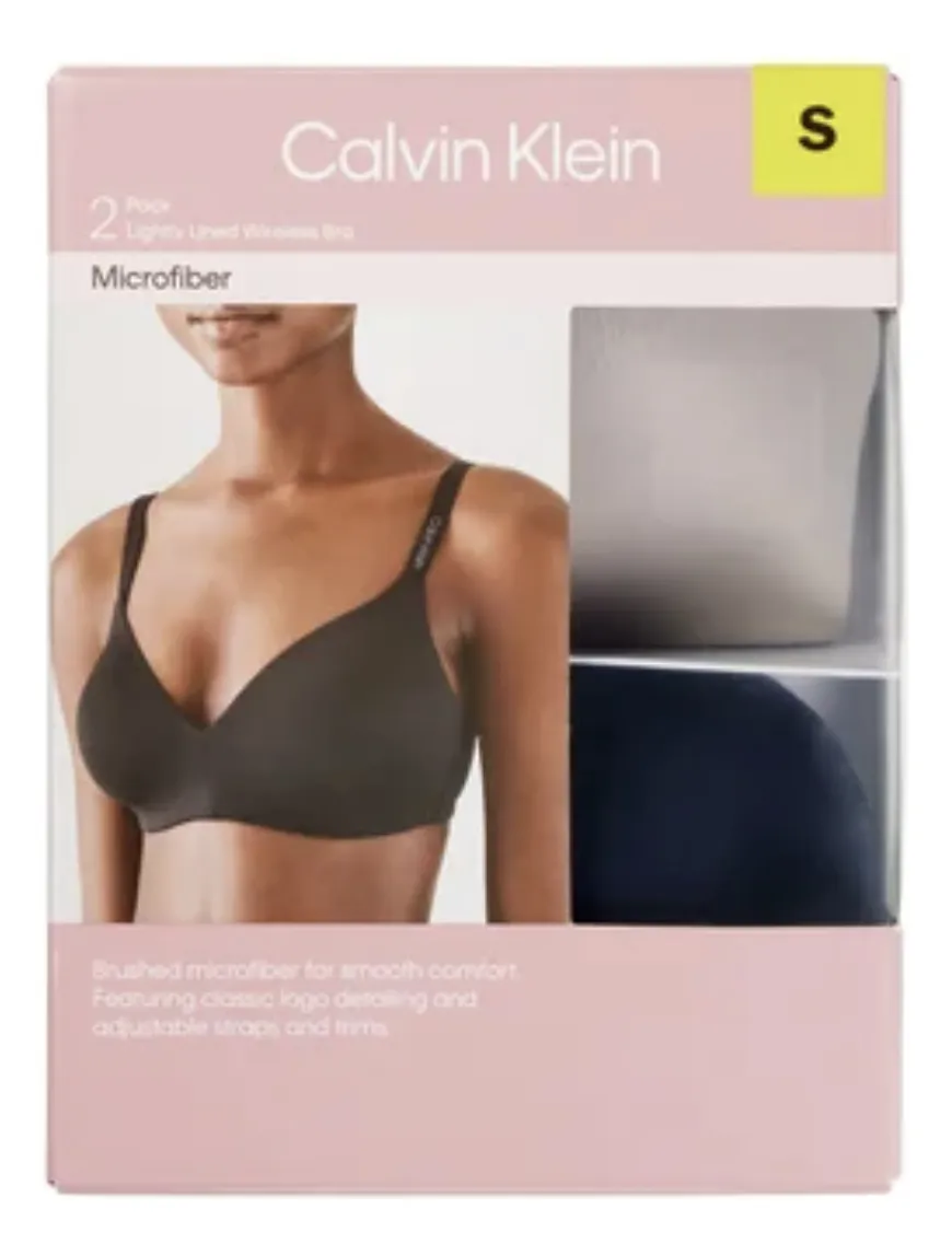 Calvin Klein Pack De 2 Brasieres Sin Varilla Para Mujer, Súper Comfort, Sin Costuras Y Ajuste Perfecto, Gris Y Marino