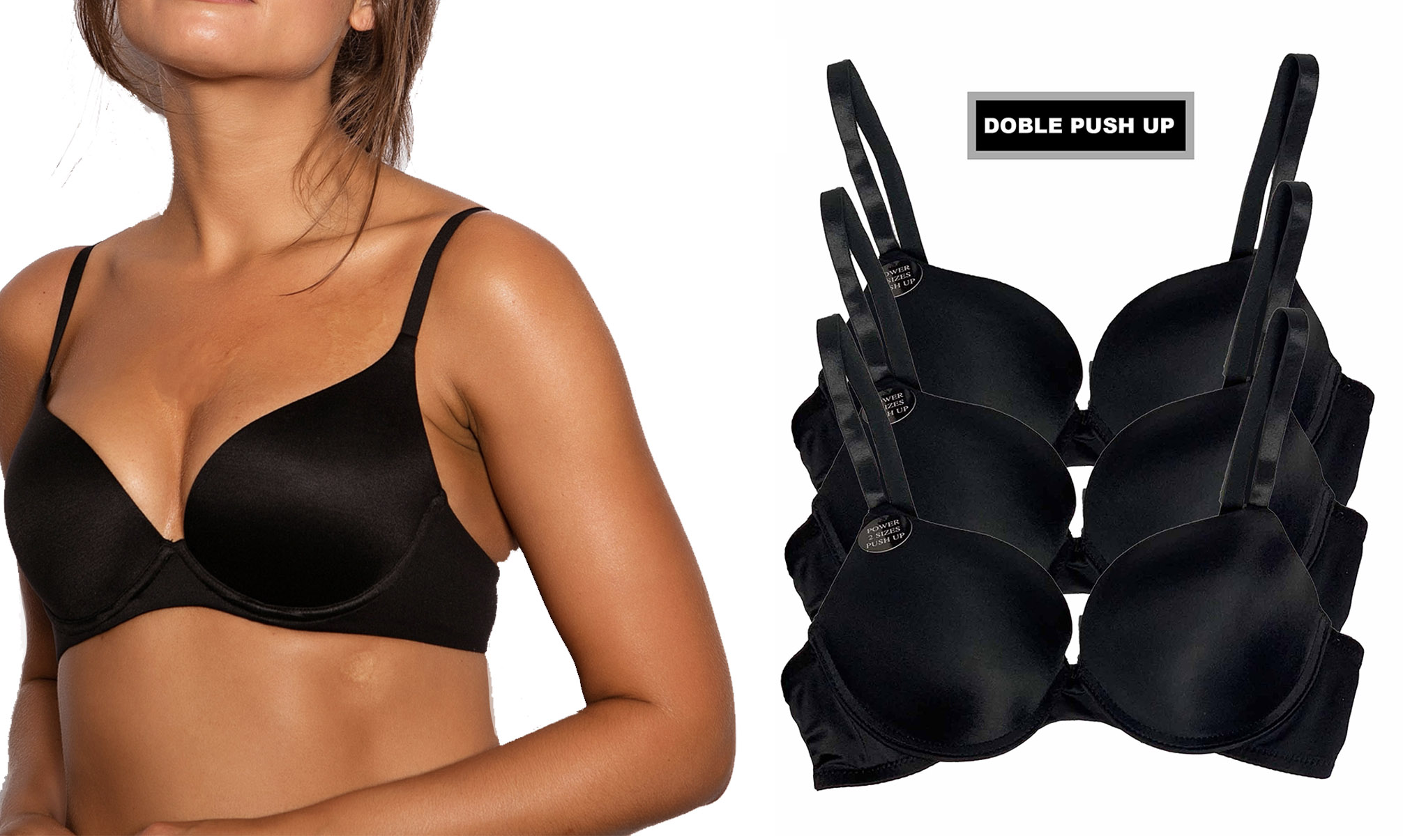 Foto 2 | Paquete de 3 Brasier Doble Push Up Tatys Fashion Aumenta Hasta 2 Tallas