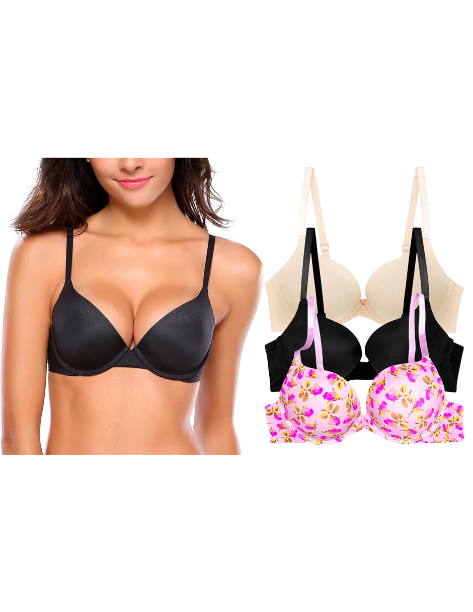 Foto 2 pulgar | Brasier Doble Push Up Tatys Fashion, Aumenta Hasta Dos Tallas, Pack Con 3 Bras